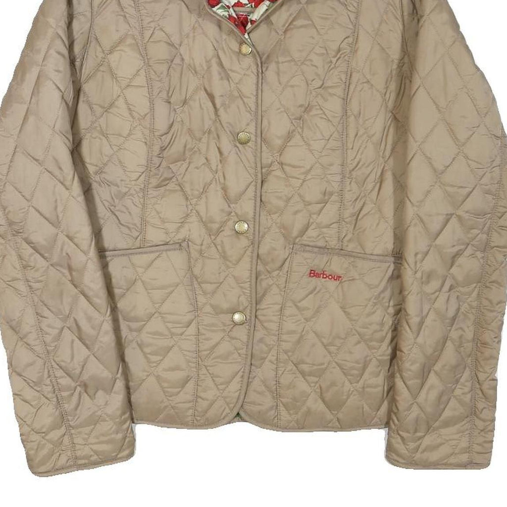 BARBOUR Womens Beige Quilted Jacket S Polyester Blend Button Front Floral Lining