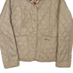 BARBOUR Womens Beige Quilted Jacket S Polyester Blend Button Front Floral Lining