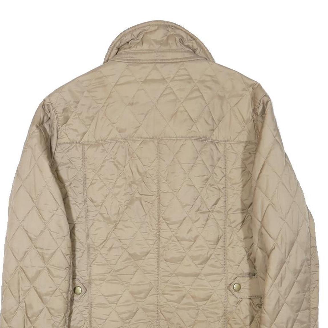 BARBOUR Womens Beige Quilted Jacket S Polyester Blend Button Front Floral Lining