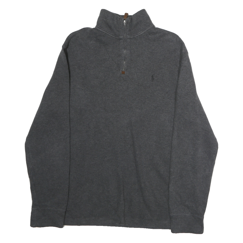 POLO RALPH LAUREN Mens Grey Pullover Plain Crew Neck Basic Knit Jumper L Cotton