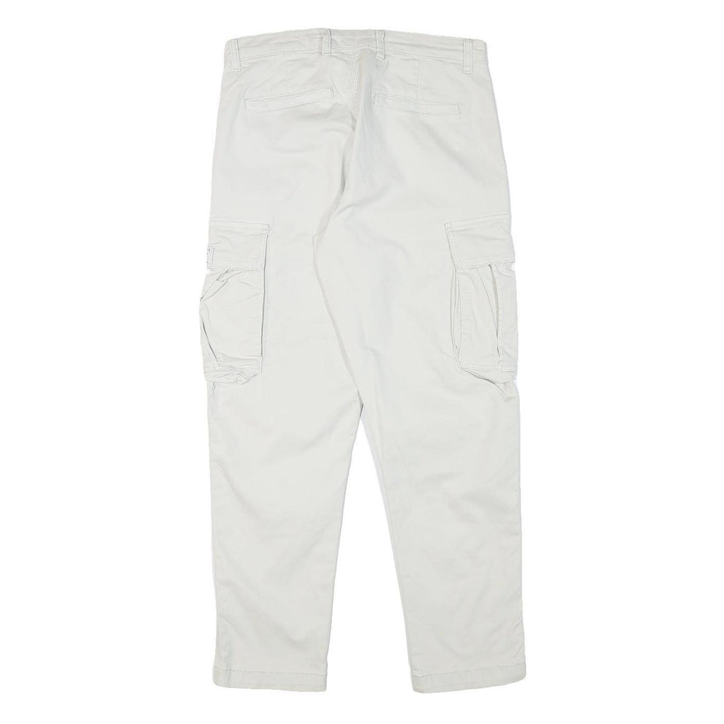 ZARA Mens Cotton Blend White Relaxed Cargo Trousers W30 L29 Casual Zip Closure