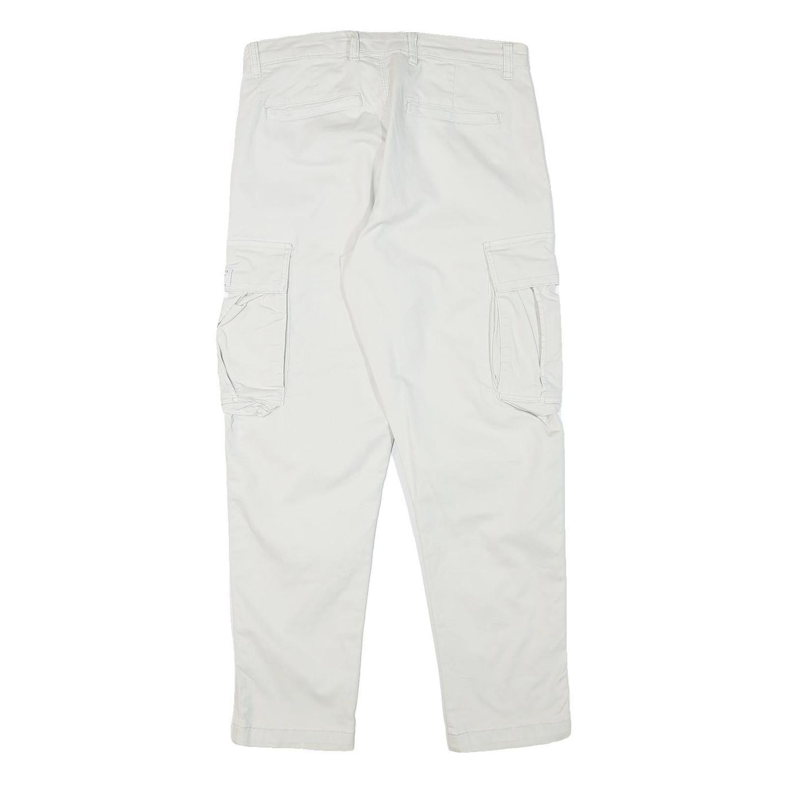 ZARA Mens Cotton Blend White Relaxed Cargo Trousers W30 L29 Casual Zip Closure