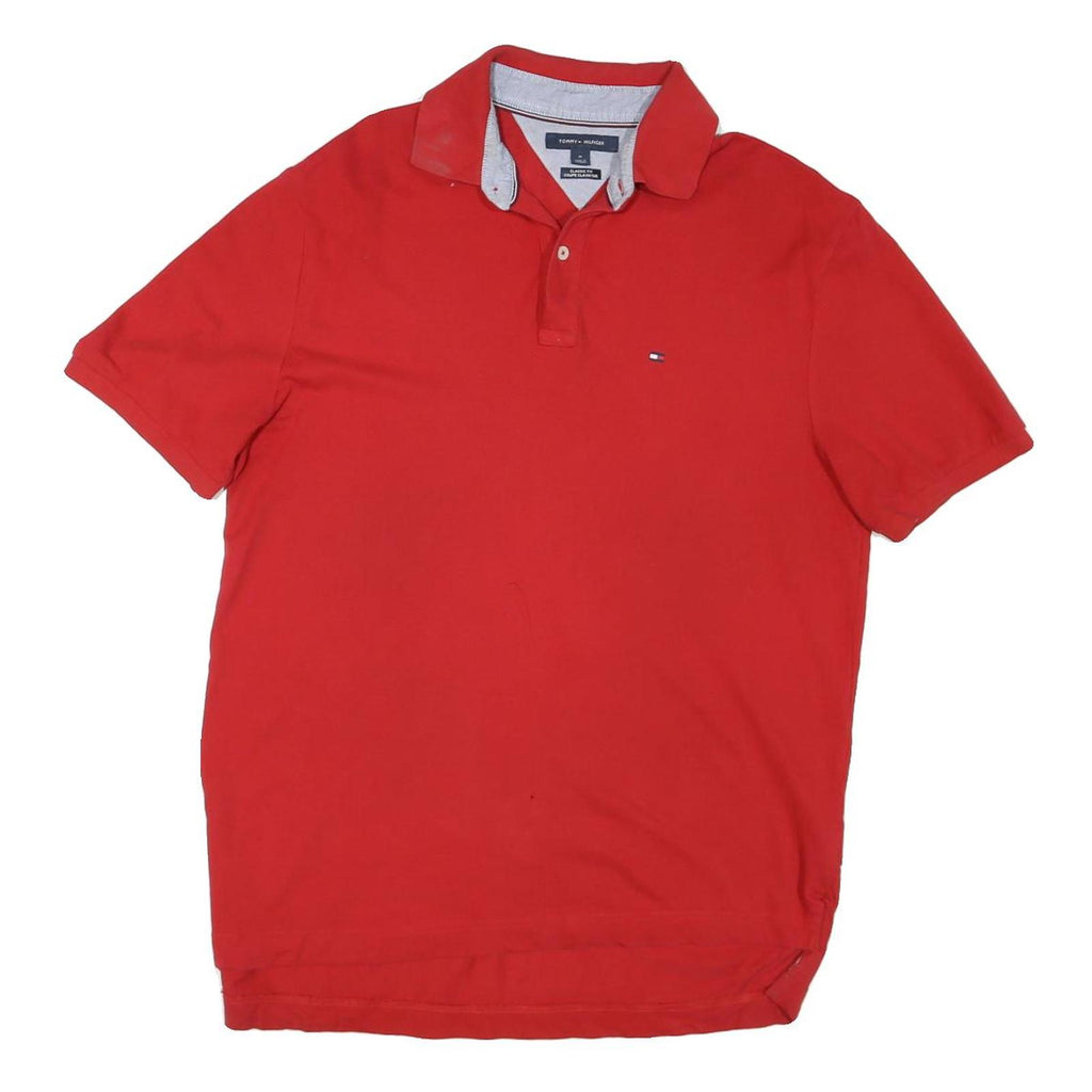 TOMMY HILFIGER Mens Red Polo Shirt Short Sleeve Logo Embroidered M Cotton Blend