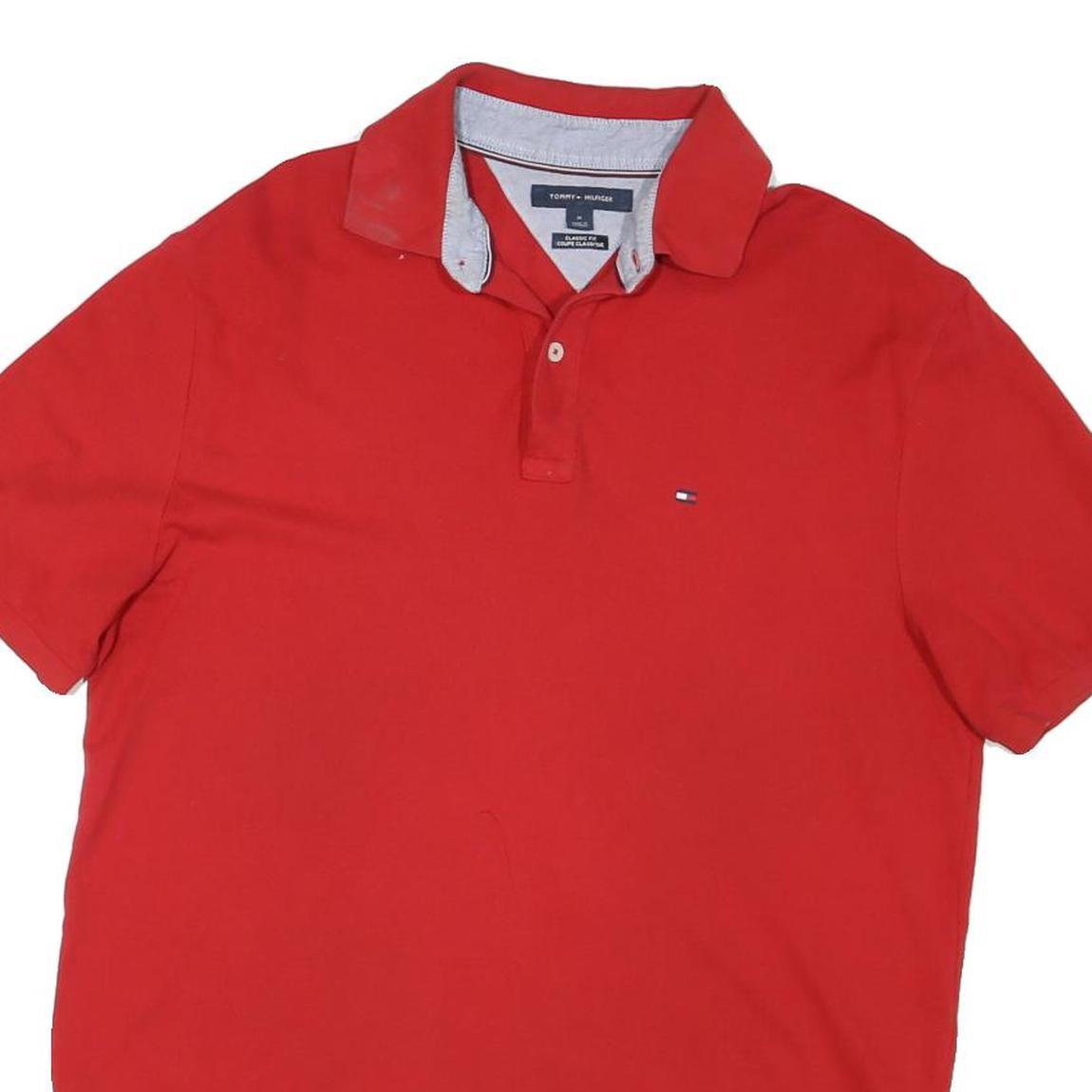 TOMMY HILFIGER Mens Red Polo Shirt Short Sleeve Logo Embroidered M Cotton Blend