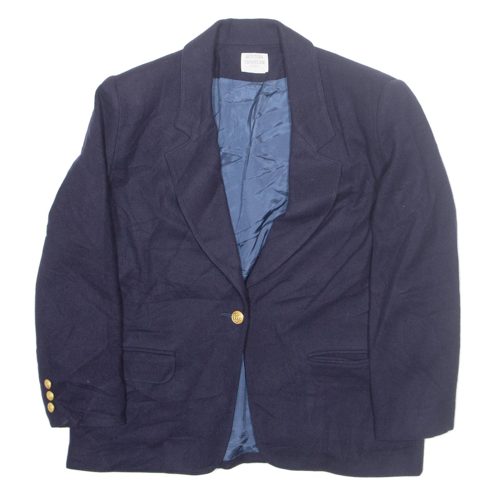 BOSTON TRAVELER Womens Blazer Jacket Blue Wool M