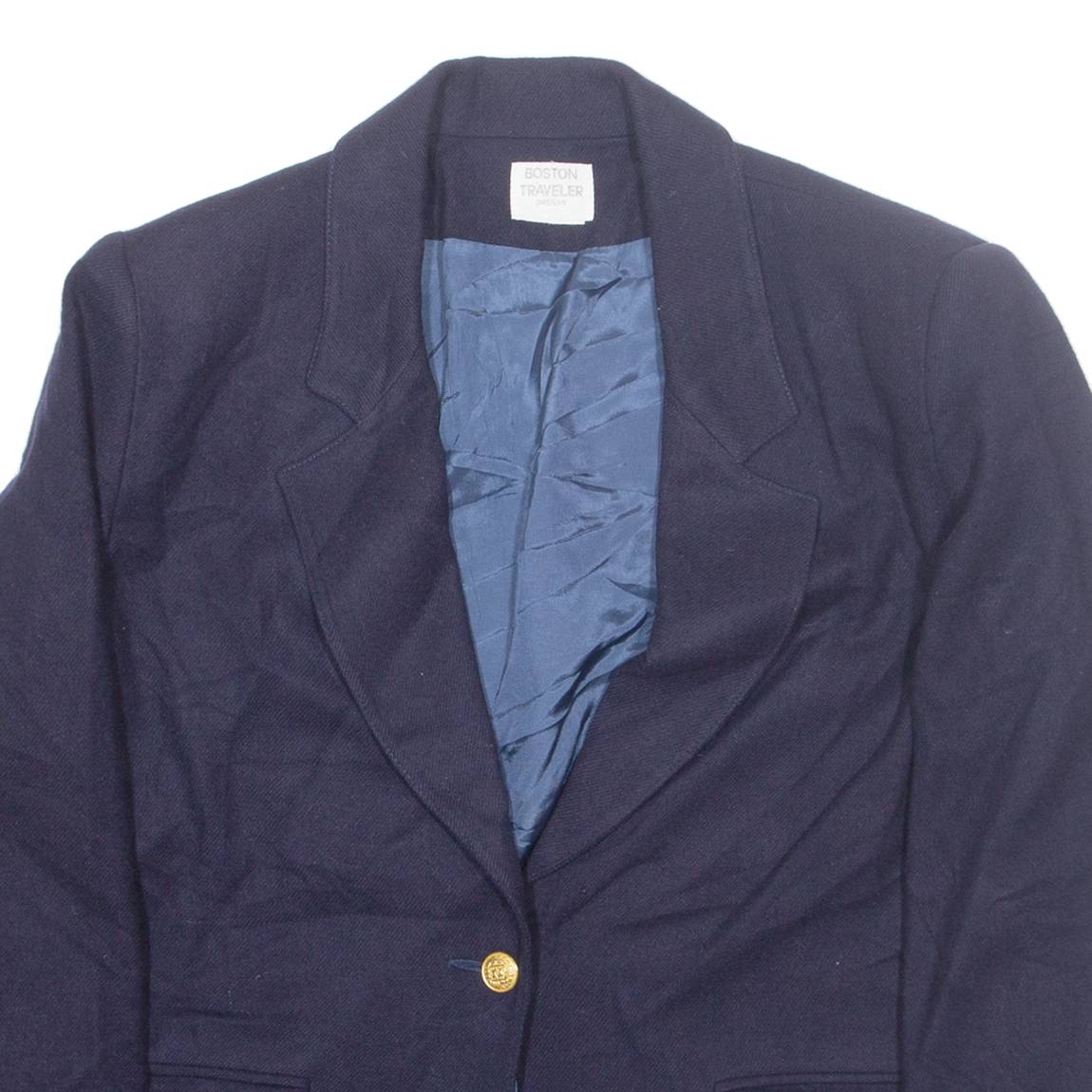 BOSTON TRAVELER Womens Blazer Jacket Blue Wool M