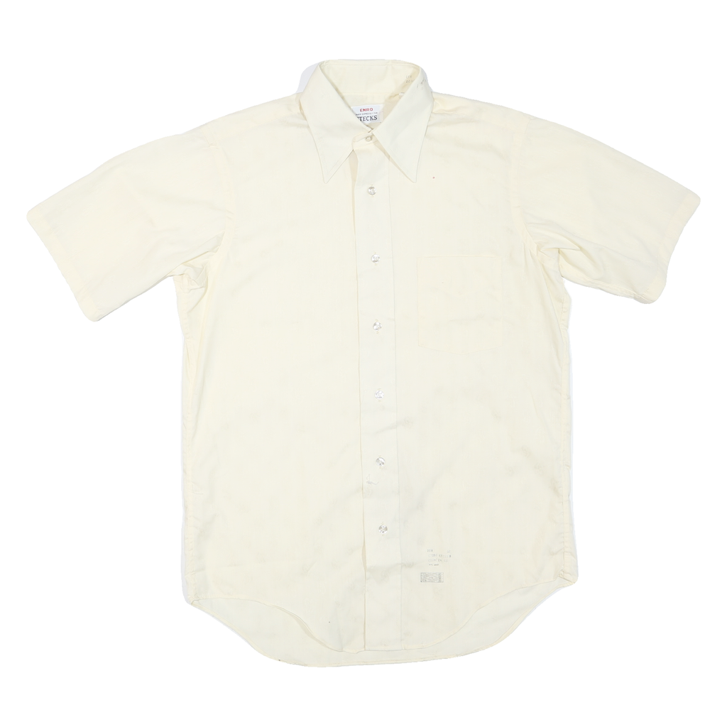 Mens Cream Plain Polyester Blend Shirt M Short Sleeve Casual Lightweight