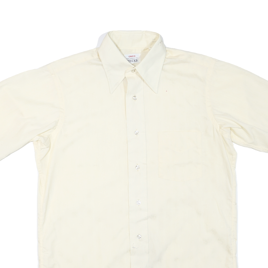 Mens Cream Plain Polyester Blend Shirt M Short Sleeve Casual Lightweight