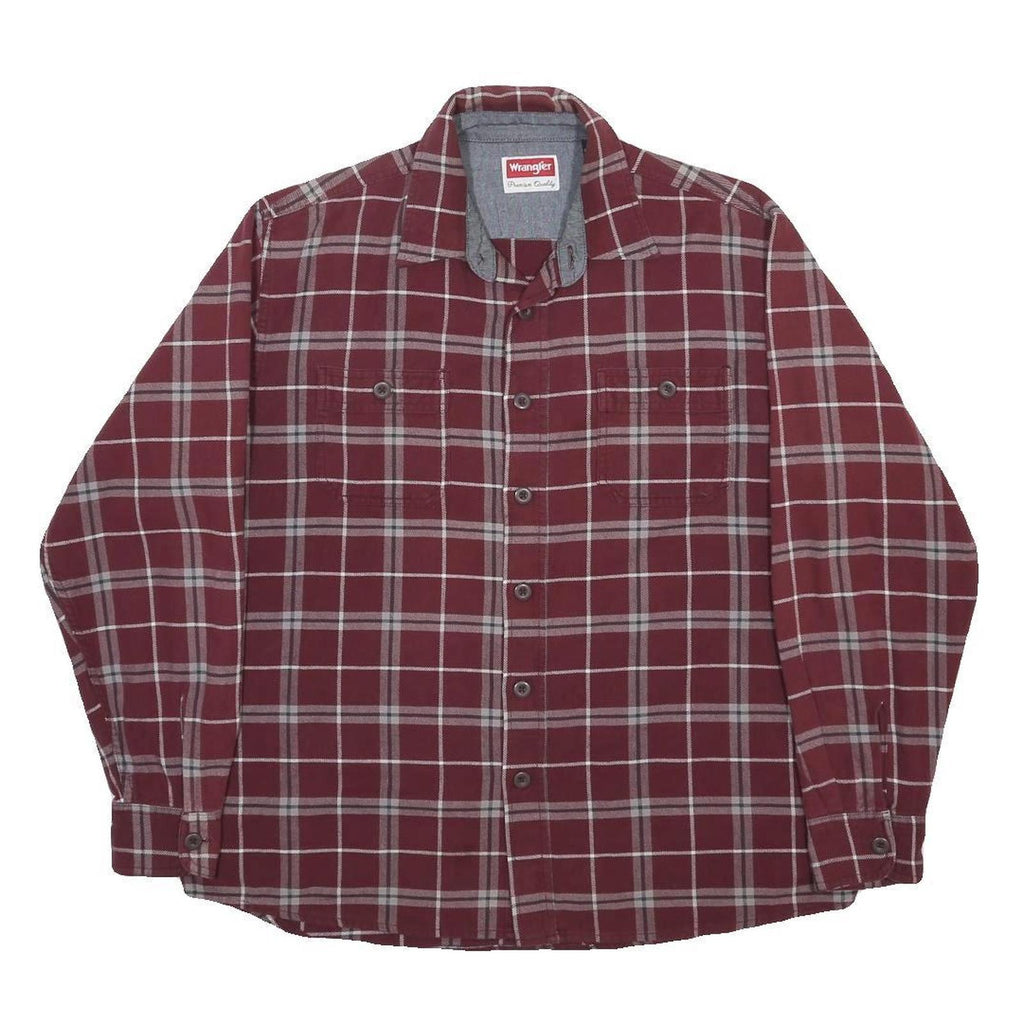 WRANGLER Mens Maroon & Grey Check Shirt L Casual Cotton Long Sleeve