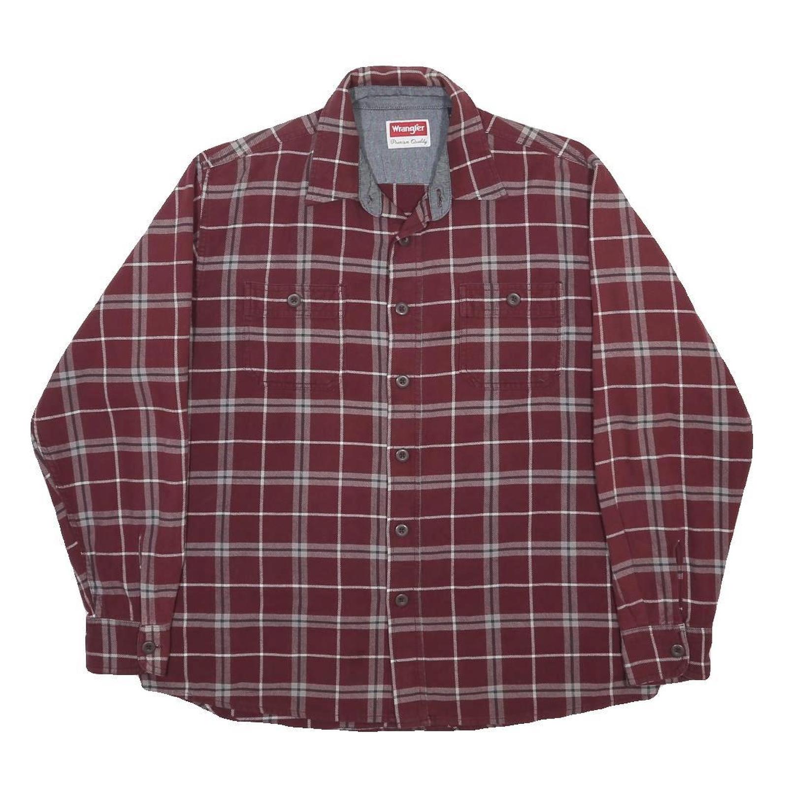 WRANGLER Mens Maroon & Grey Check Shirt L Casual Cotton Long Sleeve