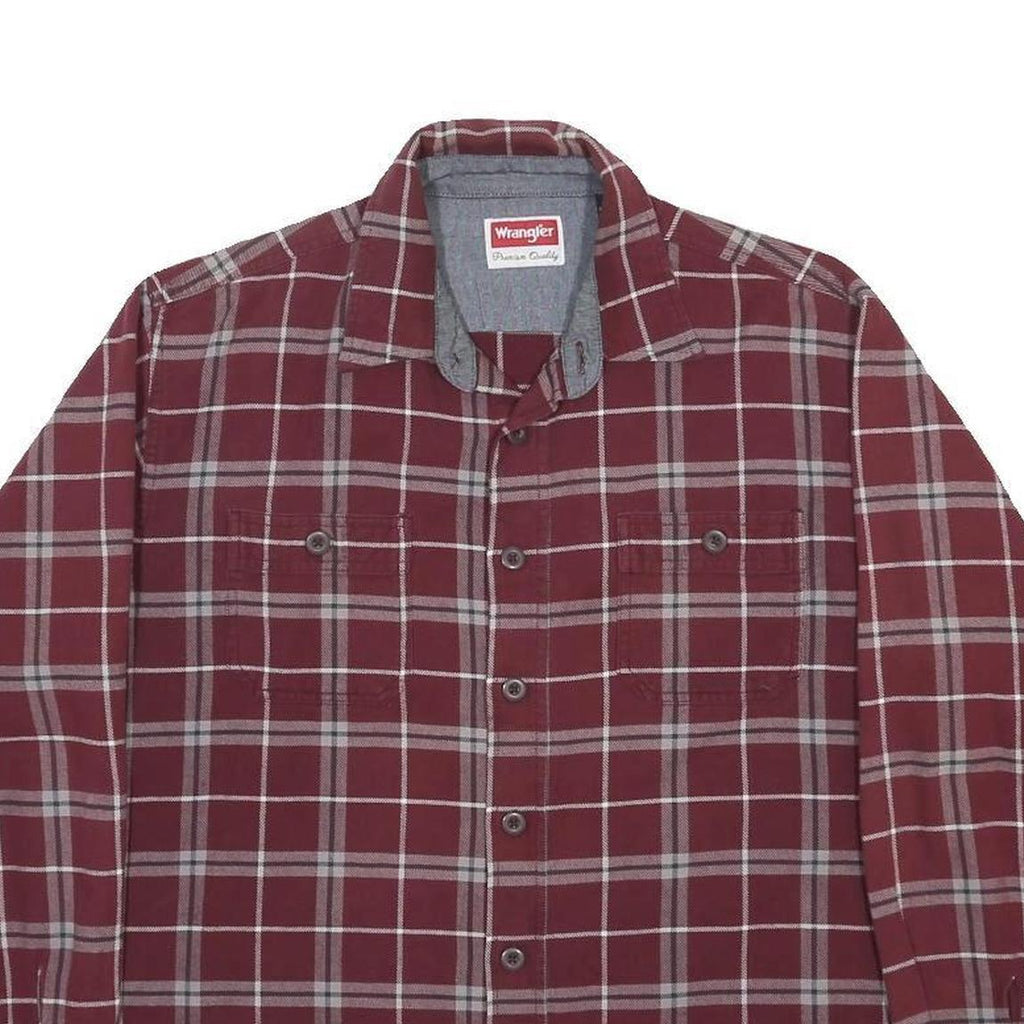 WRANGLER Mens Maroon & Grey Check Shirt L Casual Cotton Long Sleeve