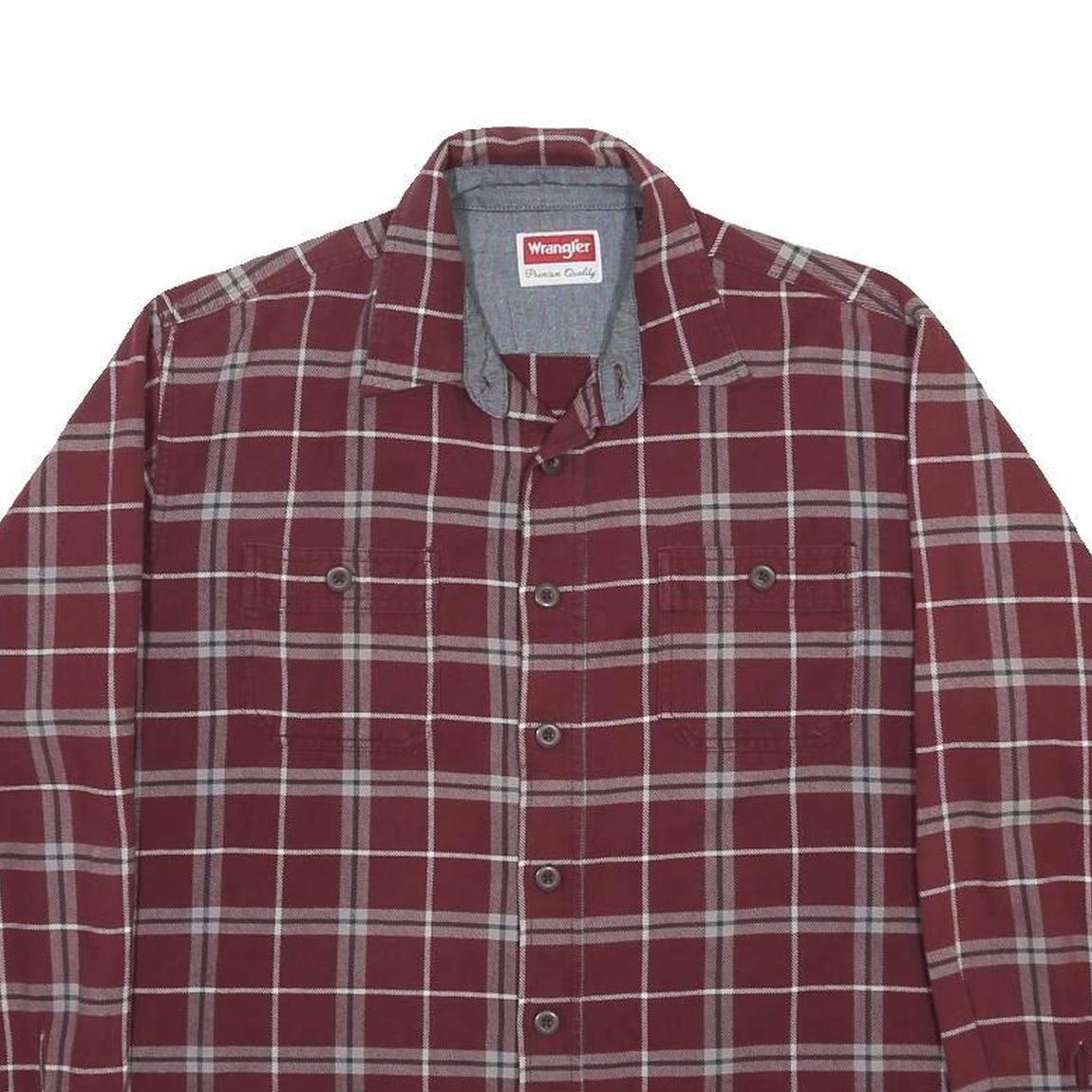 WRANGLER Mens Maroon & Grey Check Shirt L Casual Cotton Long Sleeve