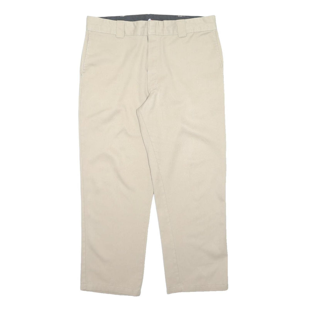 DICKIES Mens Polyester Blend Beige Regular Fit Straight Leg Trousers W36 L28