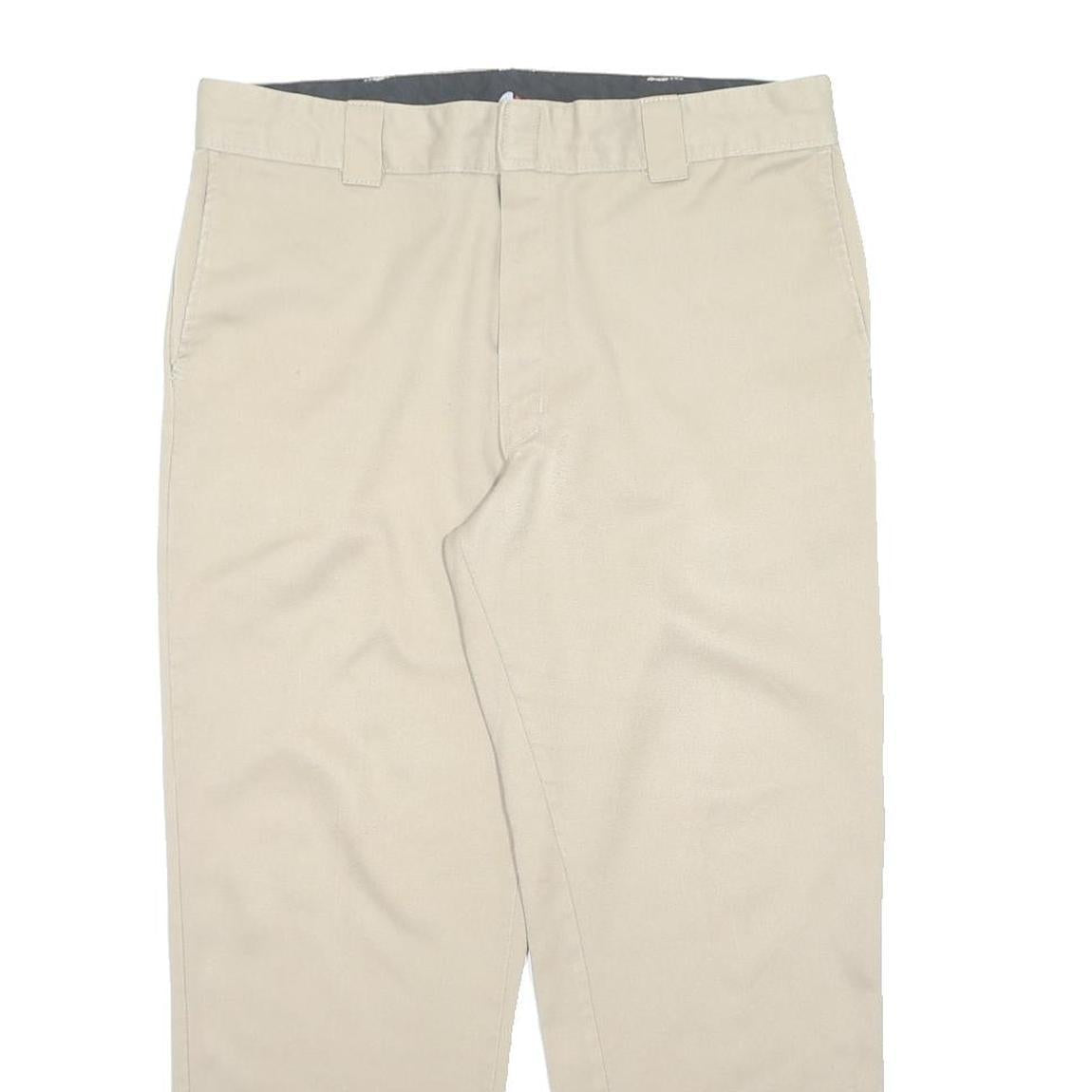 DICKIES Mens Polyester Blend Beige Regular Fit Straight Leg Trousers W36 L28