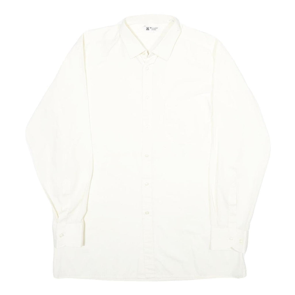 MANAGER STYLE Mens White Shirt M Classic Long Sleeve Cotton Blend Button Closure