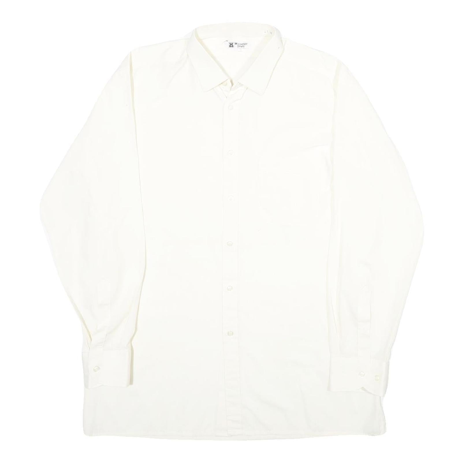 MANAGER STYLE Mens White Shirt M Classic Long Sleeve Cotton Blend Button Closure