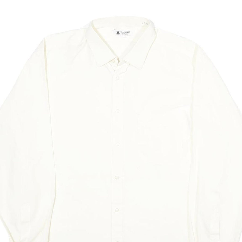 MANAGER STYLE Mens White Shirt M Classic Long Sleeve Cotton Blend Button Closure