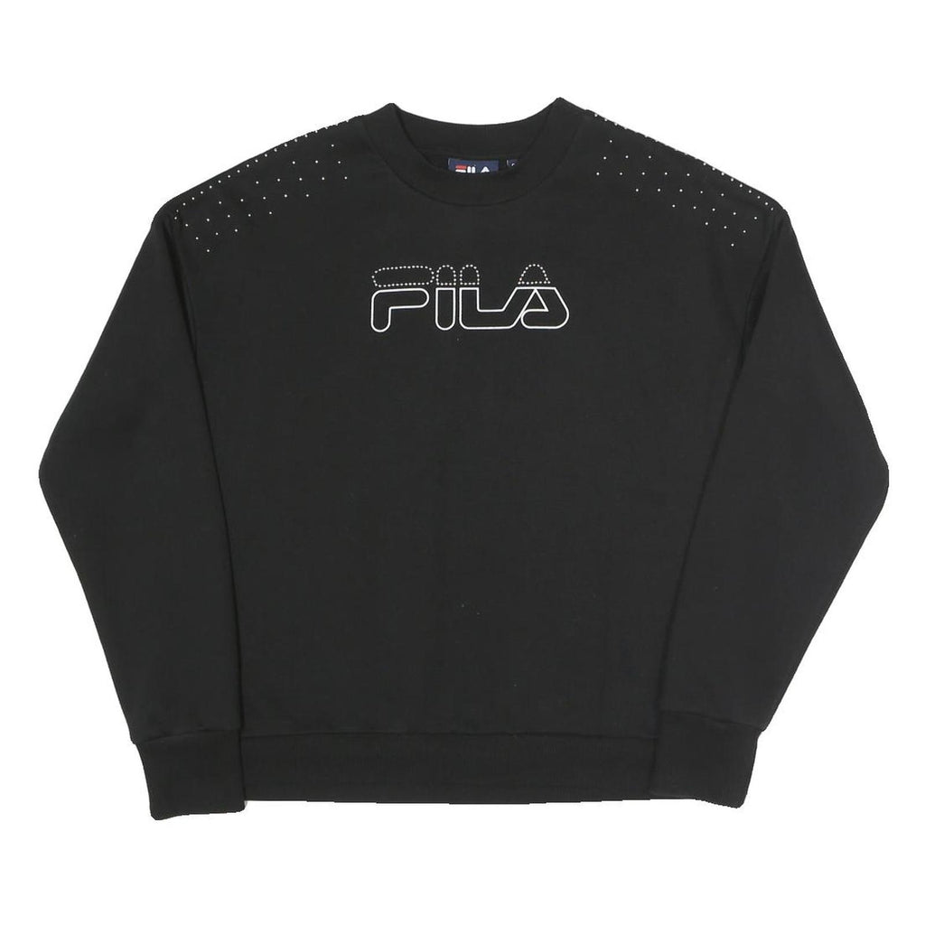 FILA Womens Black Sweatshirt Crew Neck S Cotton Blend Pullover Casual Top