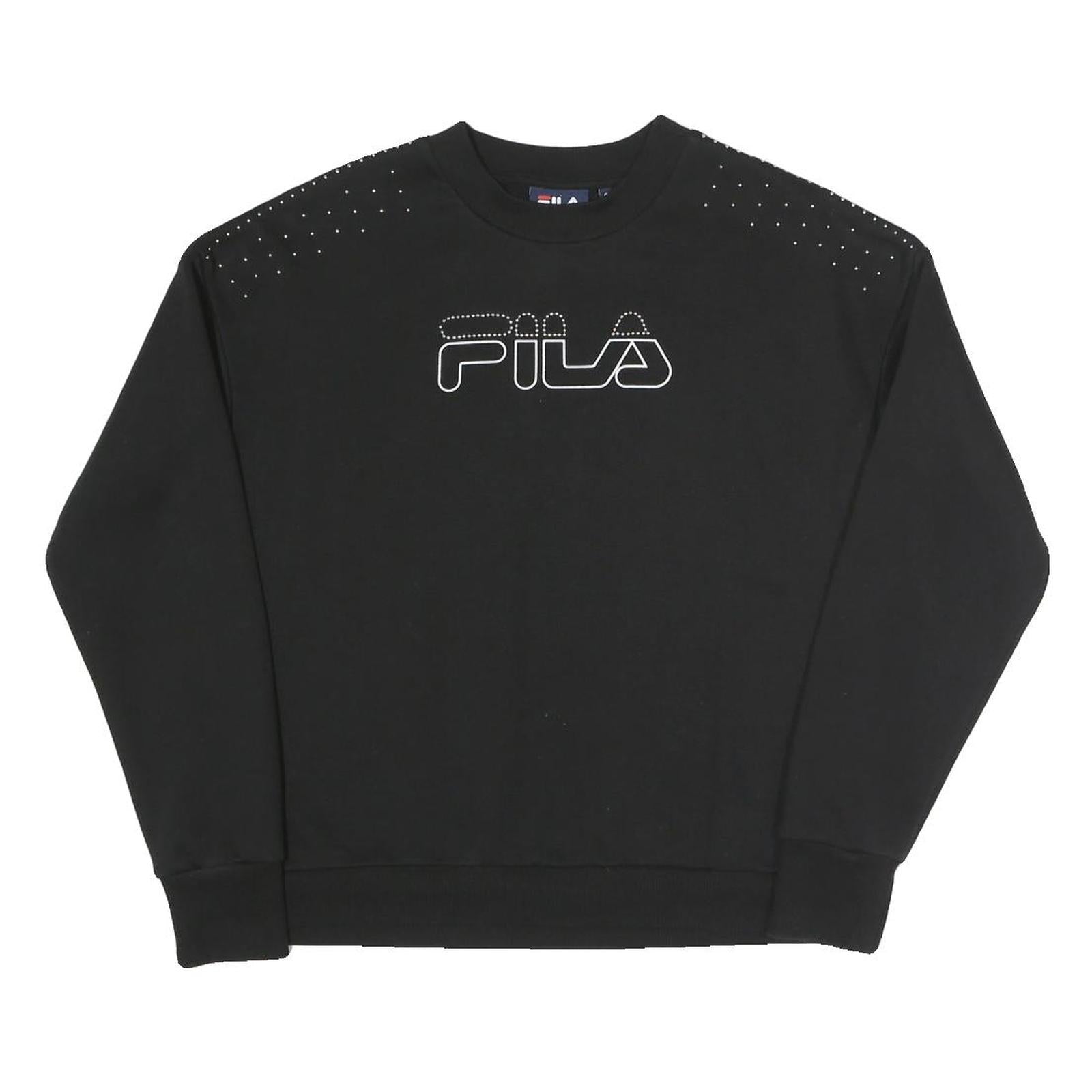 FILA Womens Black Sweatshirt Crew Neck S Cotton Blend Pullover Casual Top
