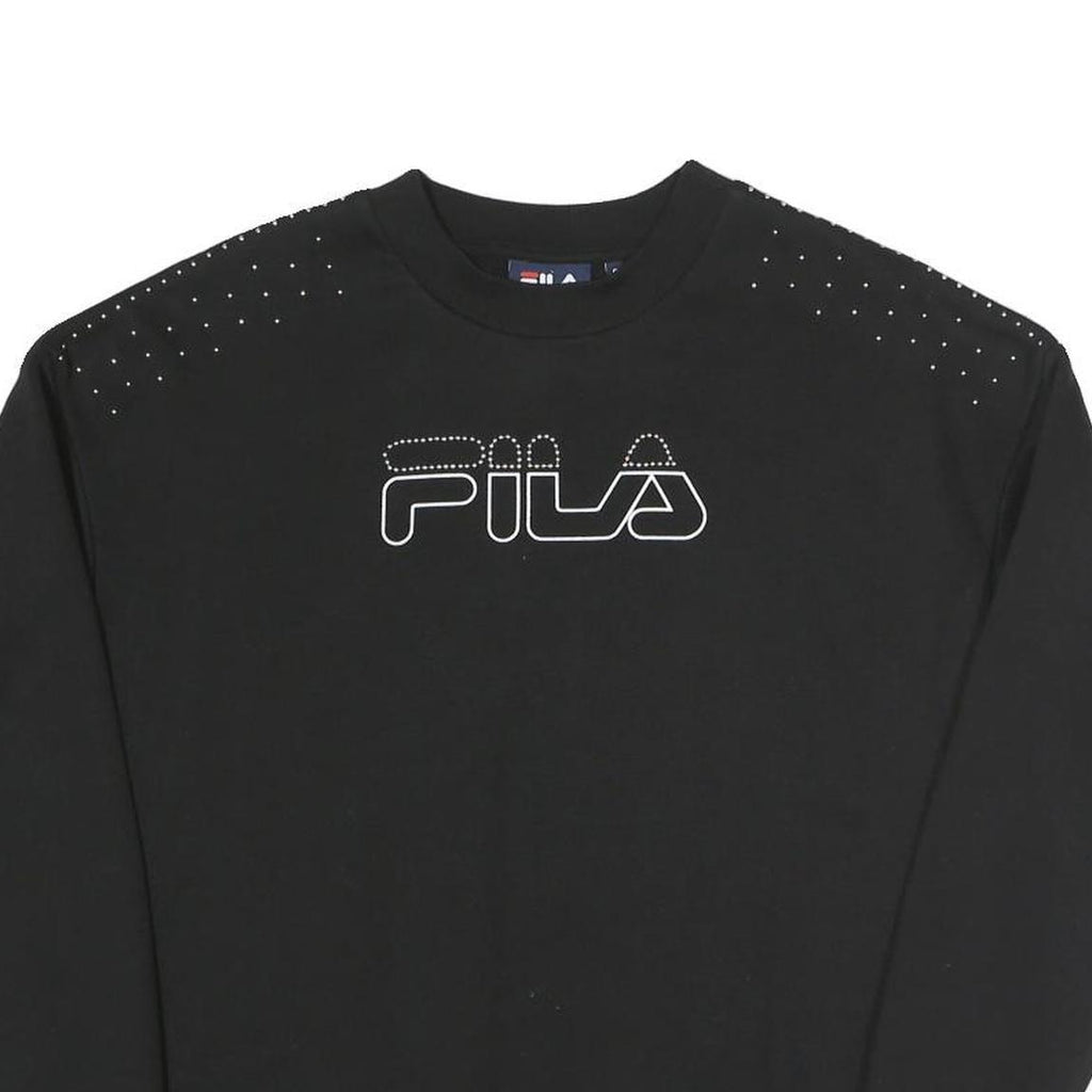 FILA Womens Black Sweatshirt Crew Neck S Cotton Blend Pullover Casual Top
