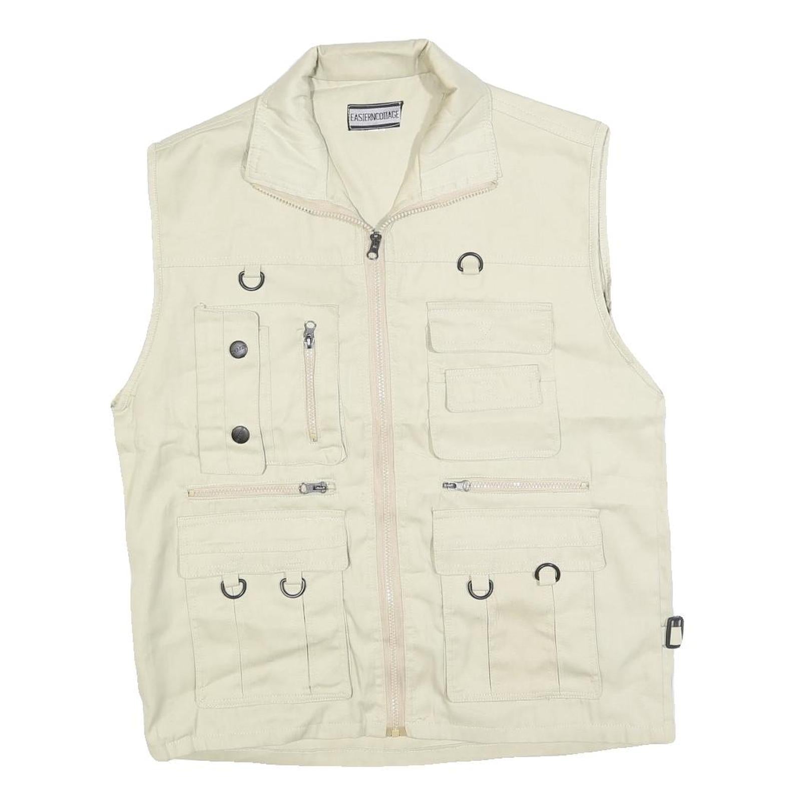 EASTERN COTTAGE Mens Cream Cotton Blend Utility Vest M Jacket Plain Zip Pockets