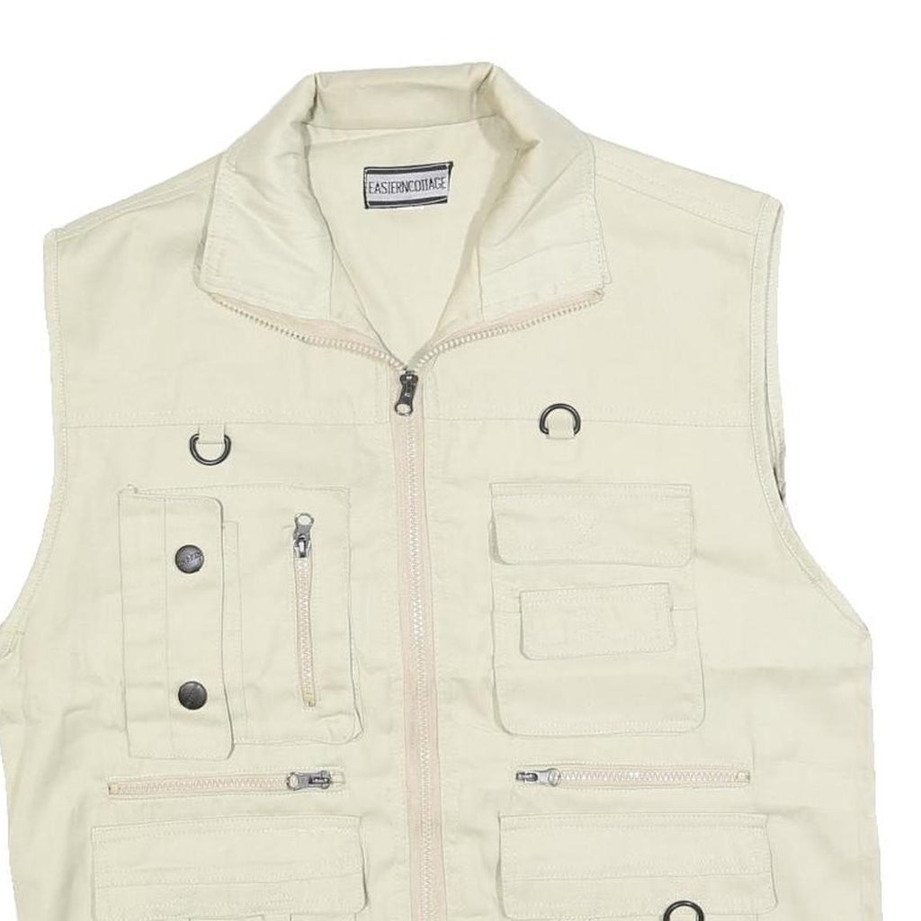 EASTERN COTTAGE Mens Cream Cotton Blend Utility Vest M Jacket Plain Zip Pockets