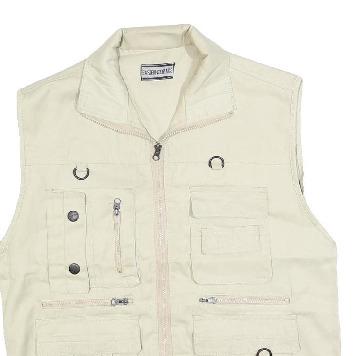 EASTERN COTTAGE Mens Cream Cotton Blend Utility Vest M Jacket Plain Zip Pockets