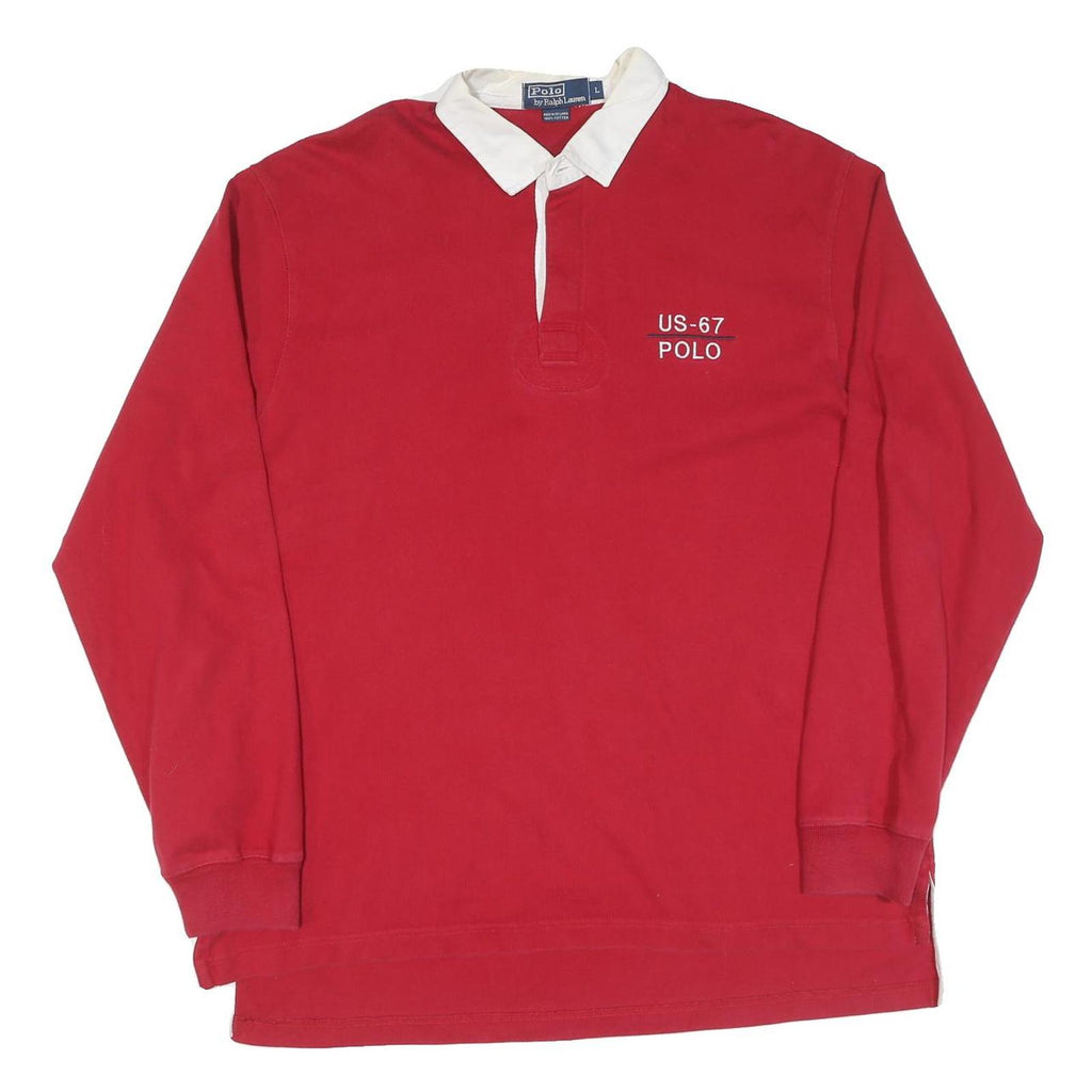 POLO RALPH LAUREN Mens Red & White US-67 Polo Long Sleeve Plain L Cotton Shirt