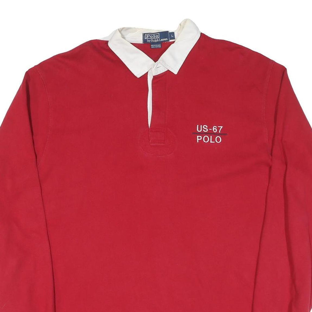 POLO RALPH LAUREN Mens Red & White US-67 Polo Long Sleeve Plain L Cotton Shirt