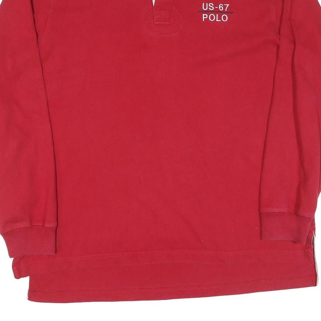 POLO RALPH LAUREN Mens Red & White US-67 Polo Long Sleeve Plain L Cotton Shirt