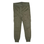 AMADO Mens Cotton Blend Olive Slim Cargo Trousers W32 L30 Zip Pockets Casual
