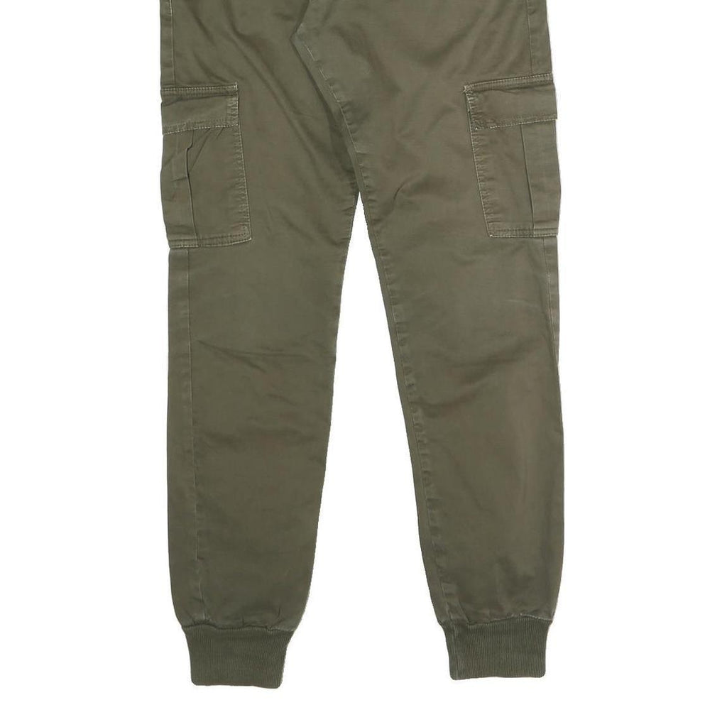 AMADO Mens Cotton Blend Olive Slim Cargo Trousers W32 L30 Zip Pockets Casual