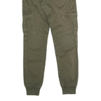 AMADO Mens Cotton Blend Olive Slim Cargo Trousers W32 L30 Zip Pockets Casual