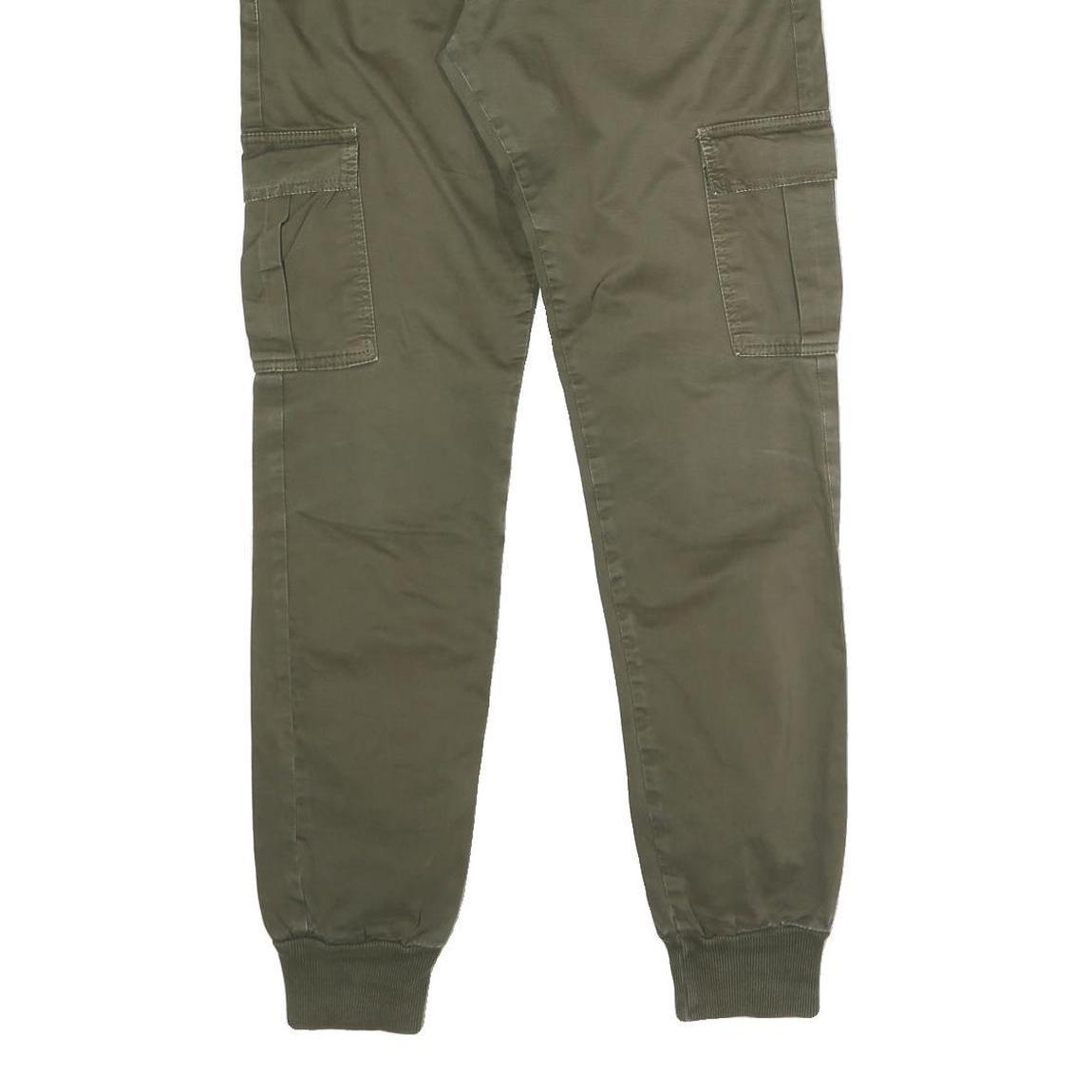 AMADO Mens Cotton Blend Olive Slim Cargo Trousers W32 L30 Zip Pockets Casual