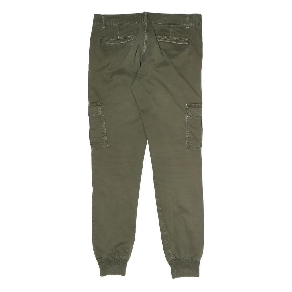 AMADO Mens Cotton Blend Olive Slim Cargo Trousers W32 L30 Zip Pockets Casual
