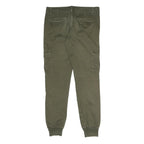 AMADO Mens Cotton Blend Olive Slim Cargo Trousers W32 L30 Zip Pockets Casual