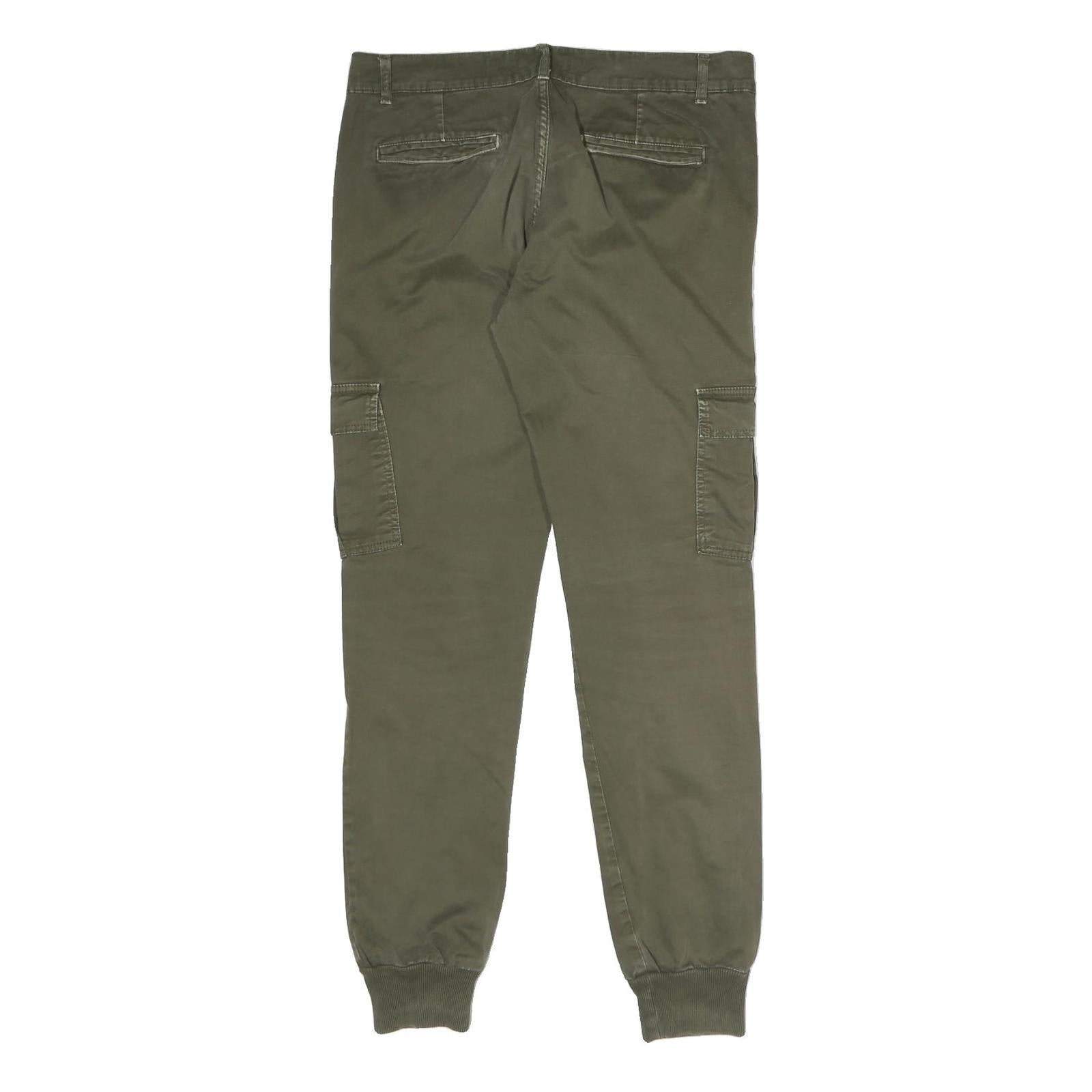 AMADO Mens Cotton Blend Olive Slim Cargo Trousers W32 L30 Zip Pockets Casual