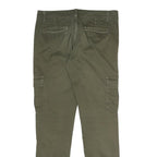 AMADO Mens Cotton Blend Olive Slim Cargo Trousers W32 L30 Zip Pockets Casual