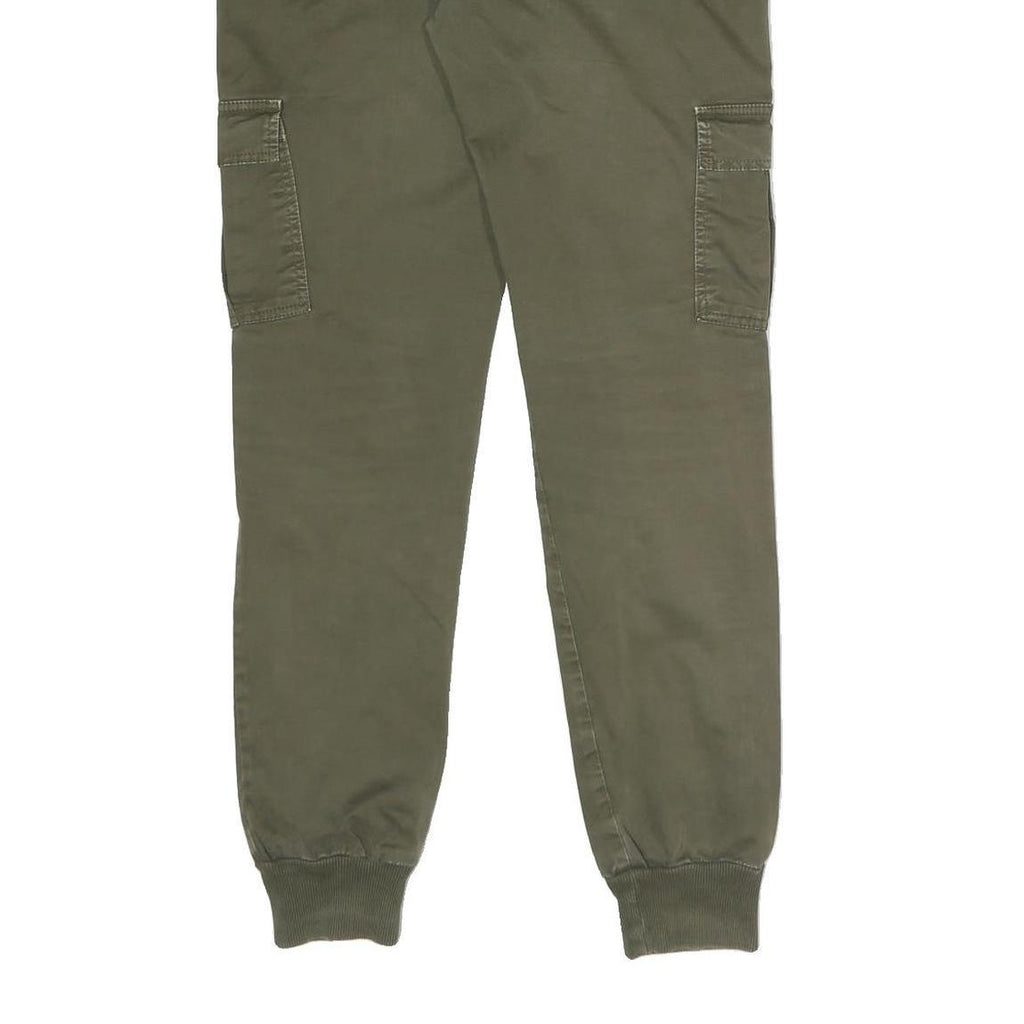 AMADO Mens Cotton Blend Olive Slim Cargo Trousers W32 L30 Zip Pockets Casual