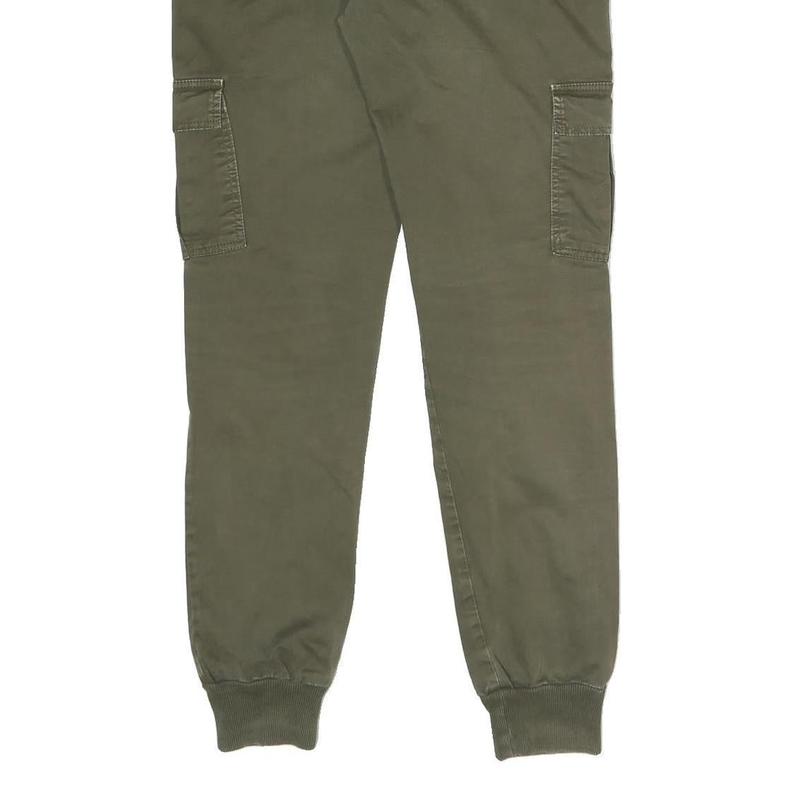 AMADO Mens Cotton Blend Olive Slim Cargo Trousers W32 L30 Zip Pockets Casual