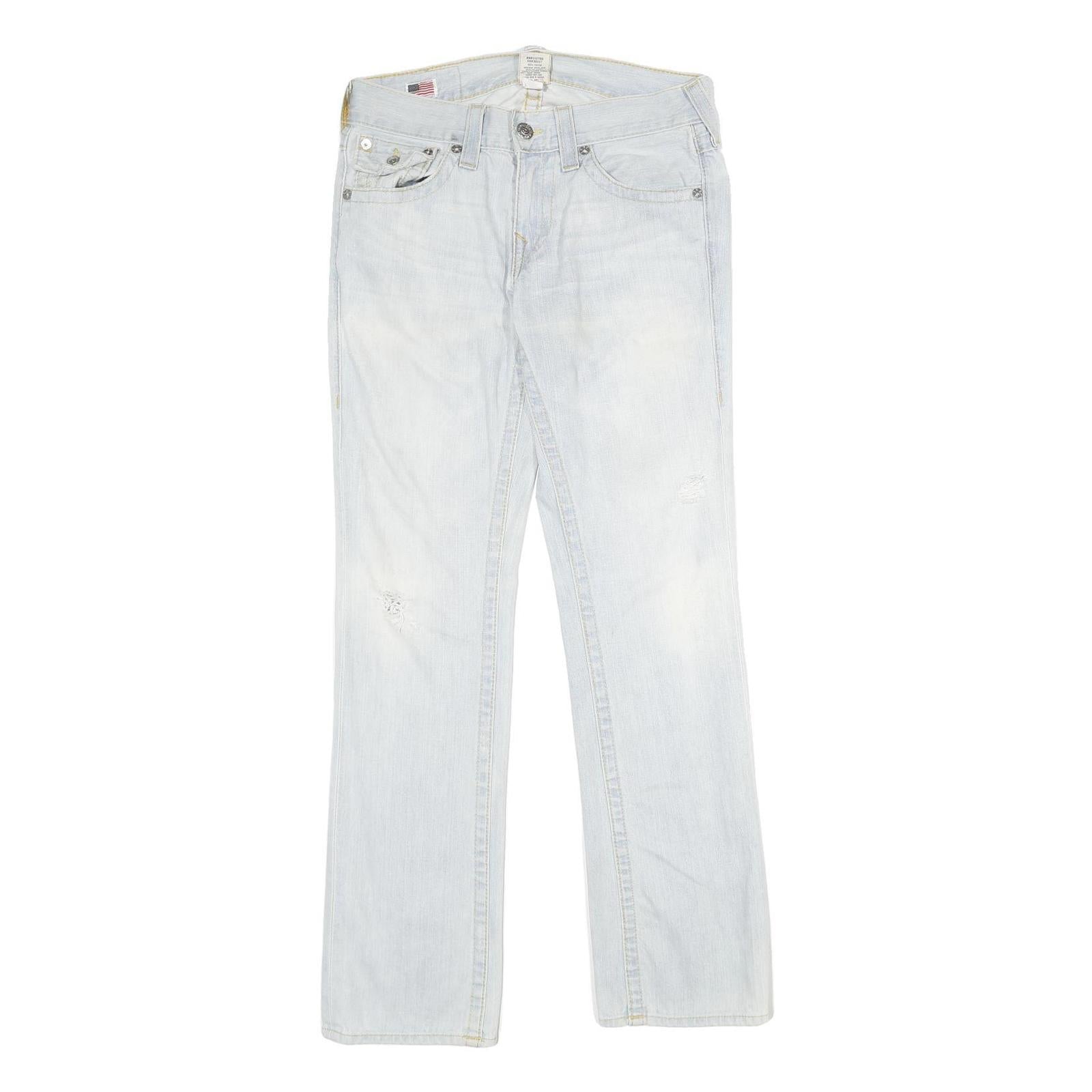 TRUE RELIGION Mens Jeans Light Blue Relaxed Straight Denim Rinse W30 L34 Stylish