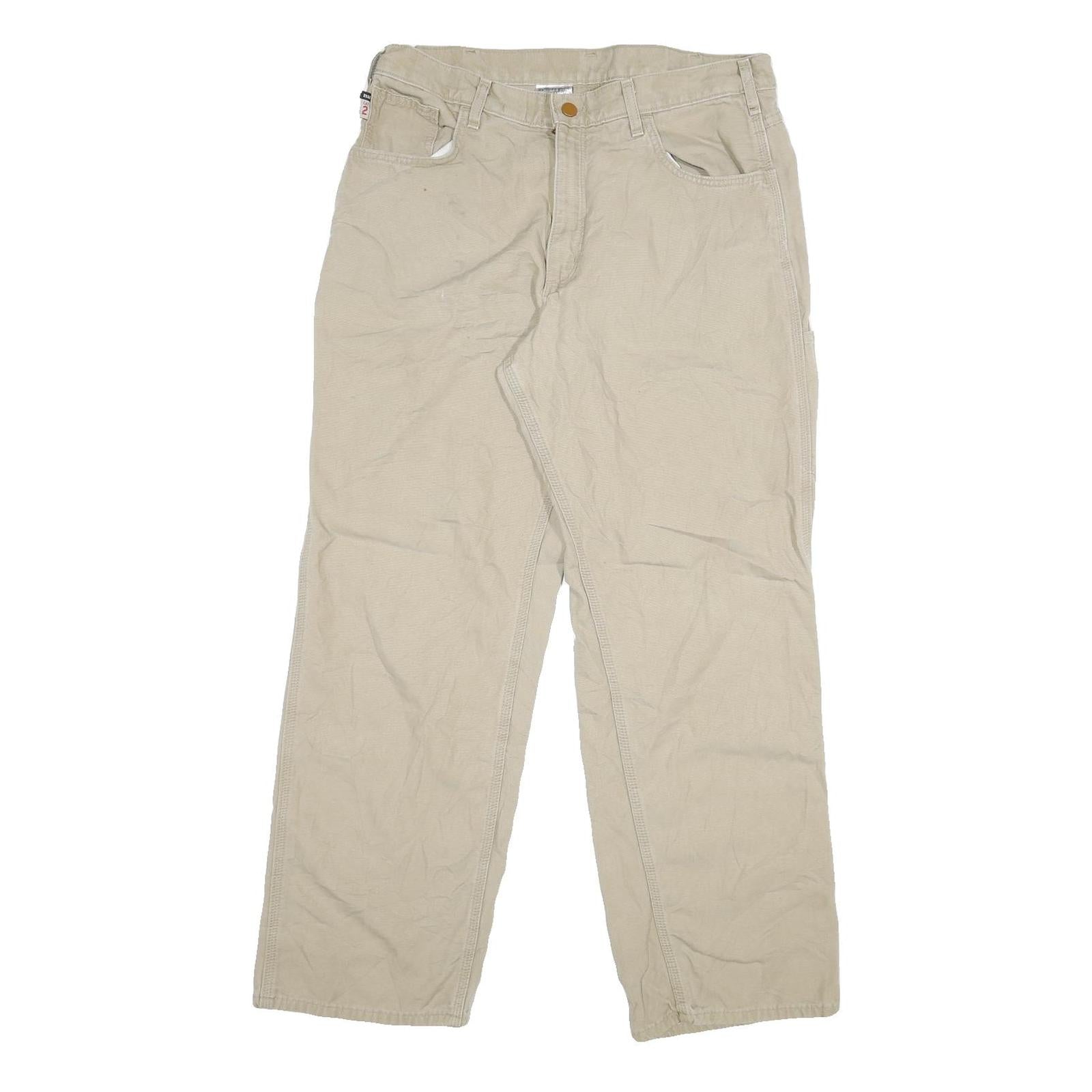 CARHARTT Mens Jeans Beige Regular Straight Denim W36 L31 Workwear Utility Zip