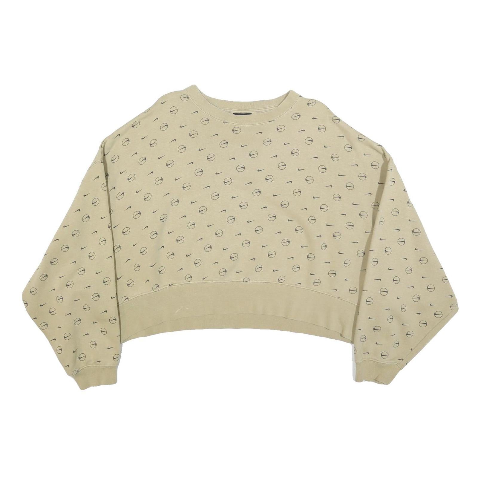 NIKE Womens Beige Cotton Blend Sweatshirt M Crew Neck Long Sleeve Comfortable