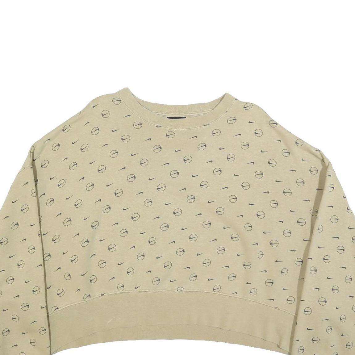 NIKE Womens Beige Cotton Blend Sweatshirt M Crew Neck Long Sleeve Comfortable