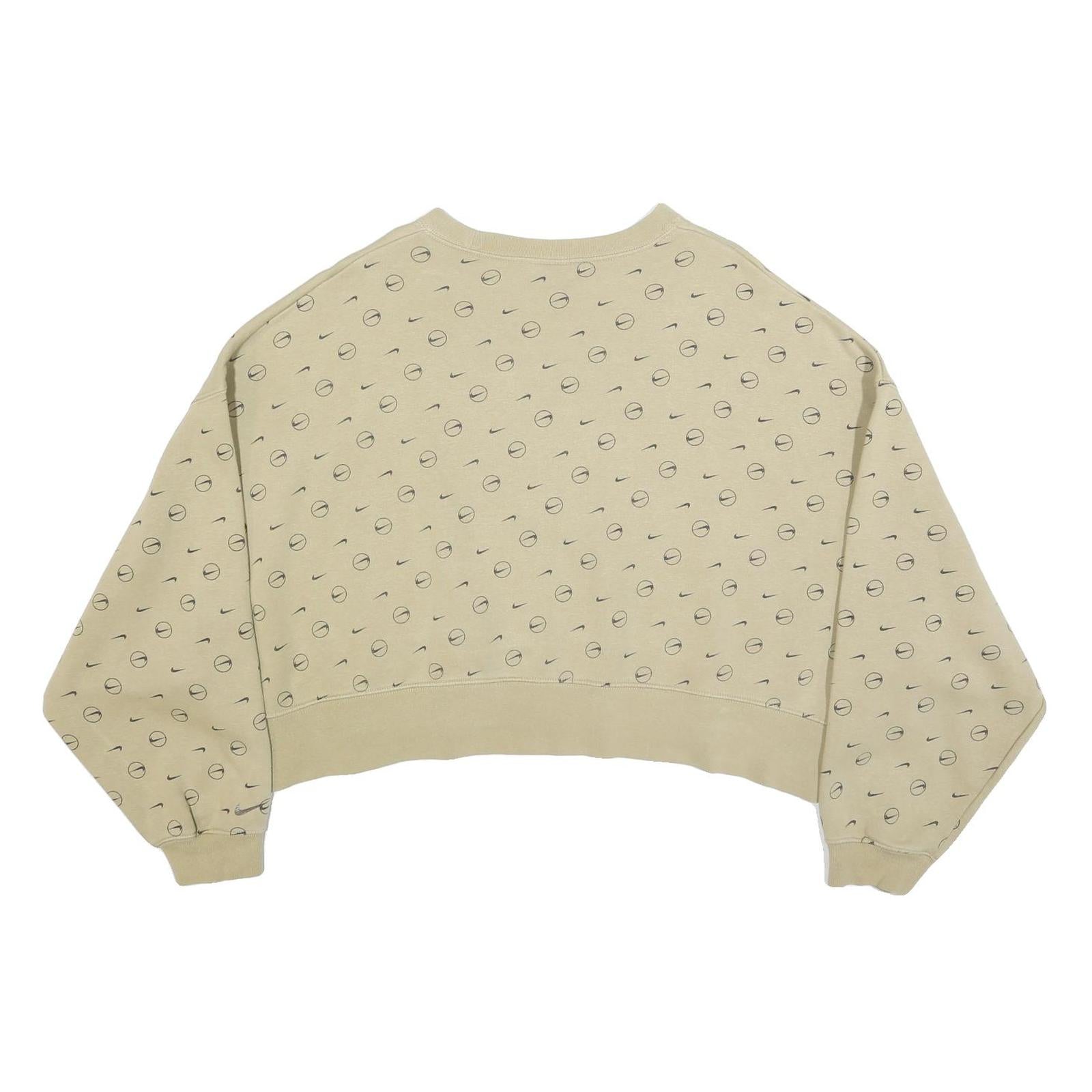 NIKE Womens Beige Cotton Blend Sweatshirt M Crew Neck Long Sleeve Comfortable