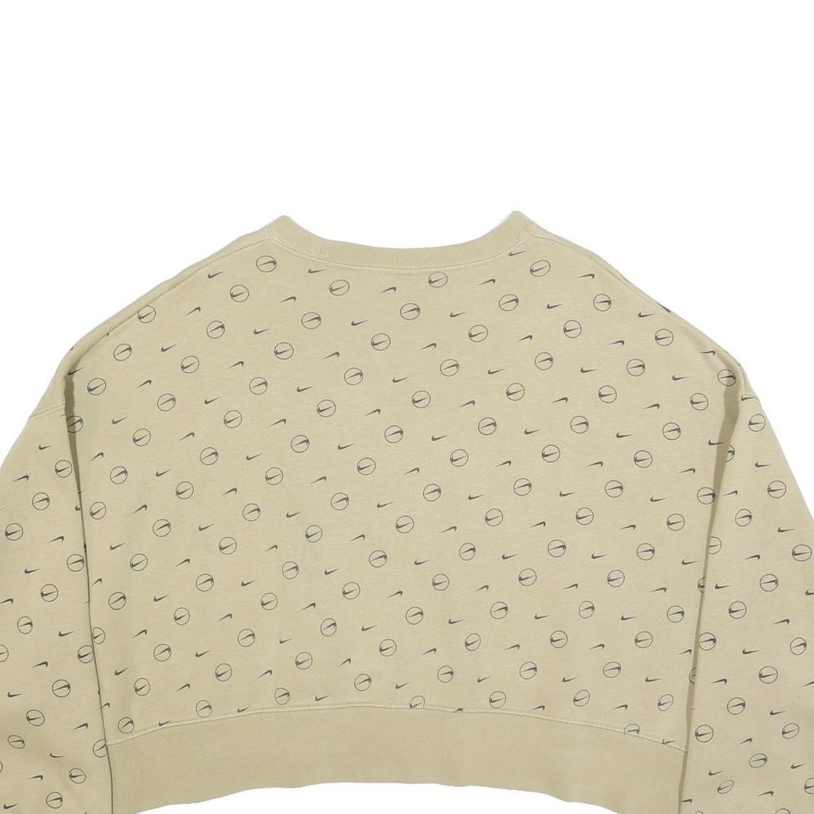 NIKE Womens Beige Cotton Blend Sweatshirt M Crew Neck Long Sleeve Comfortable