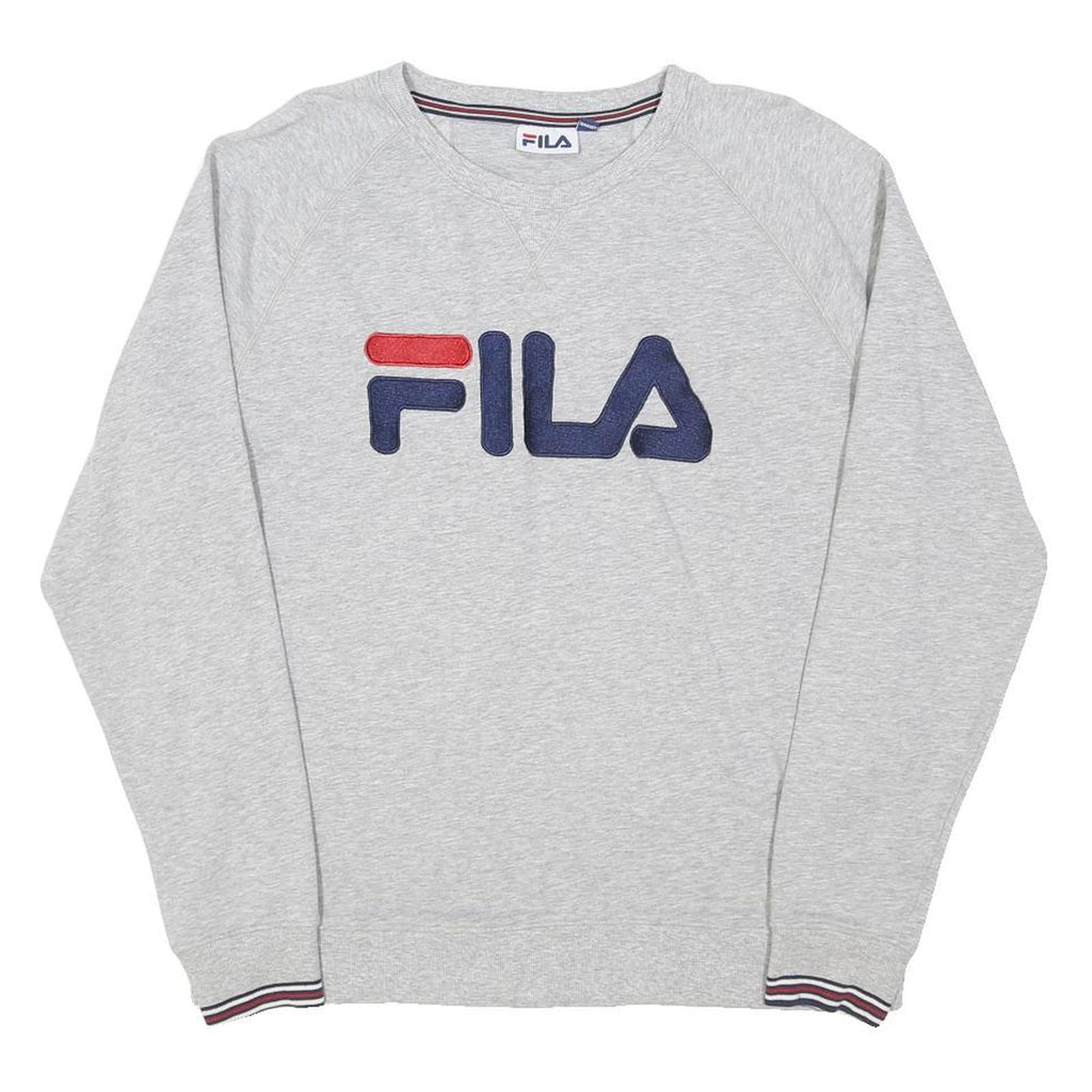 FILA Mens Grey Crew Neck L Sweatshirt Cotton Blend Logo Embroidered
