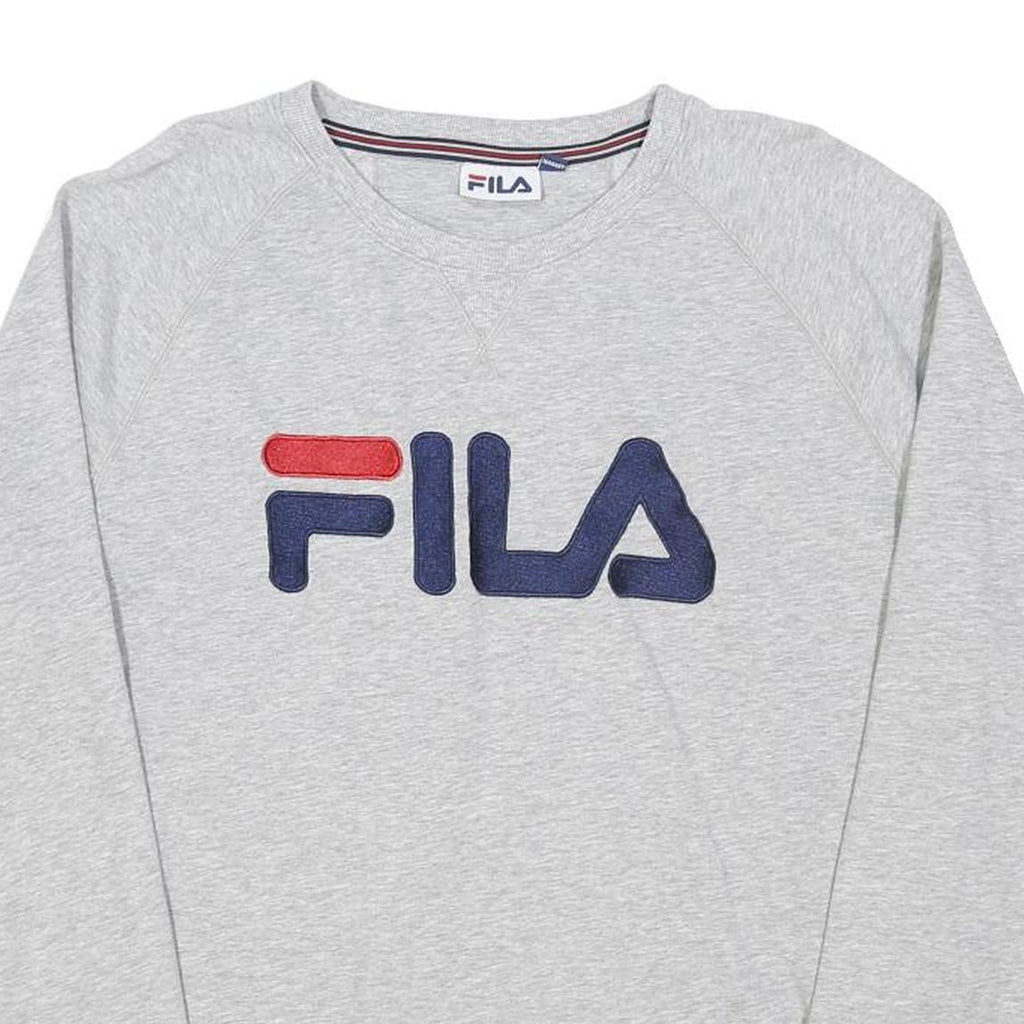 FILA Mens Grey Crew Neck L Sweatshirt Cotton Blend Logo Embroidered