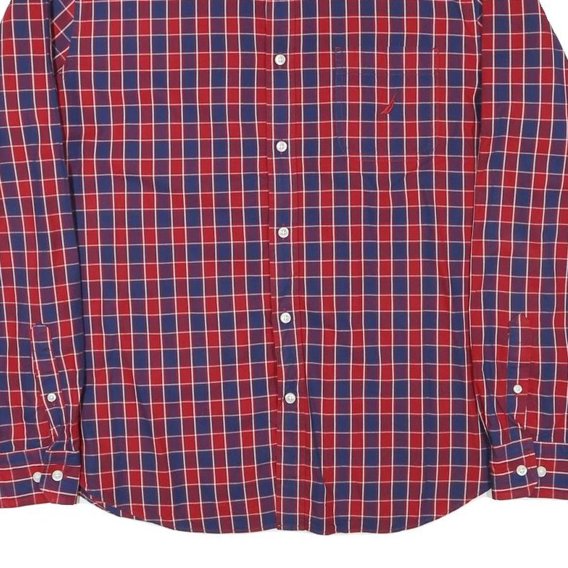NAUTICA Mens Red & Blue Checked Cotton Blend Shirt L Classic Fit Long Sleeve