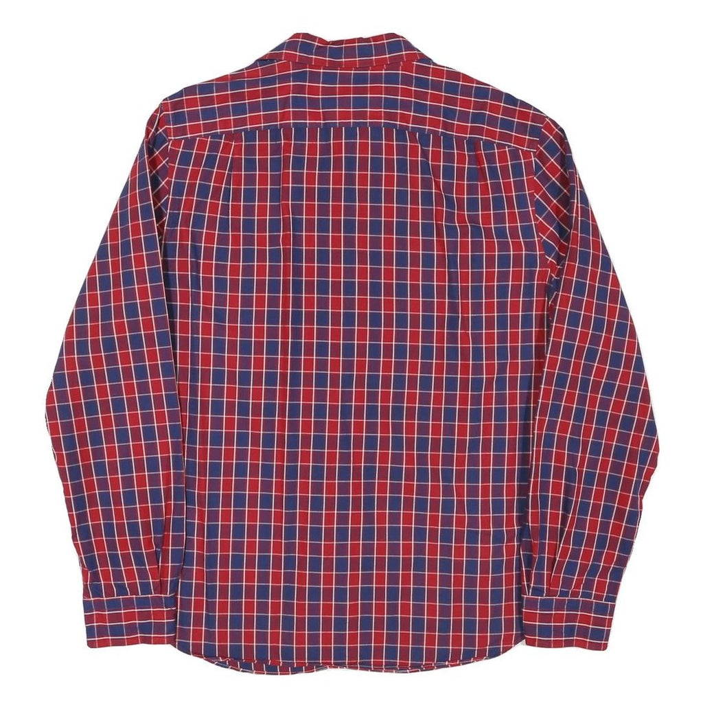 NAUTICA Mens Red & Blue Checked Cotton Blend Shirt L Classic Fit Long Sleeve